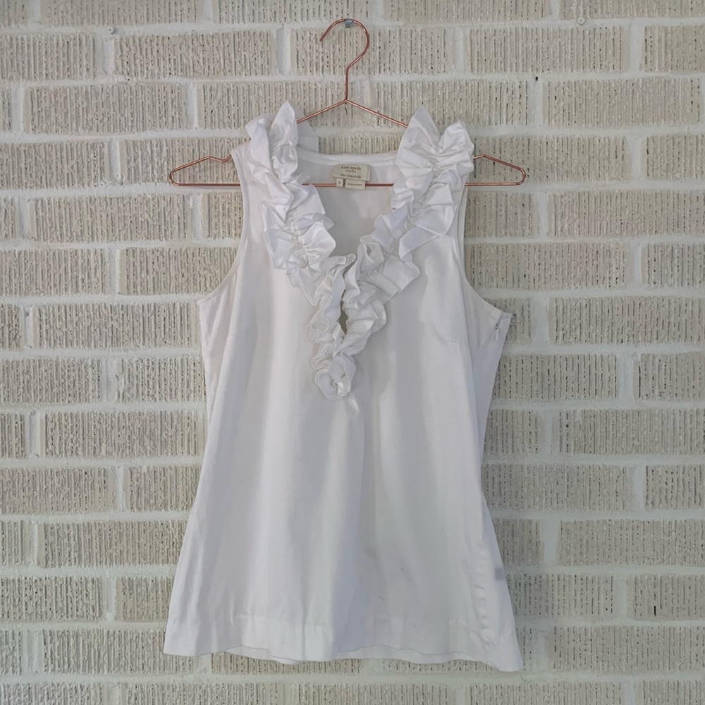 KATE SPADE White Southern Ruffle Blouse